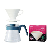 【HARIO】V60手沖咖啡壺組 700ml (V60白色樹脂濾杯1~4杯+吳須色咖啡壺+濾紙+量匙)